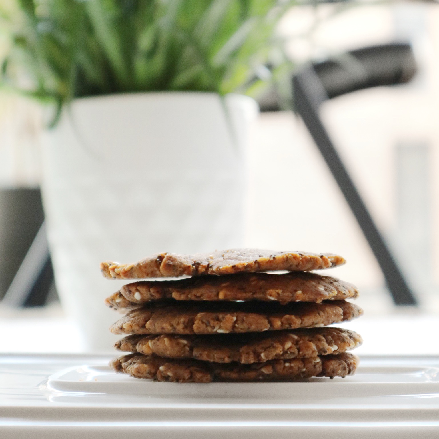 Vegan keto crackers on a white plate