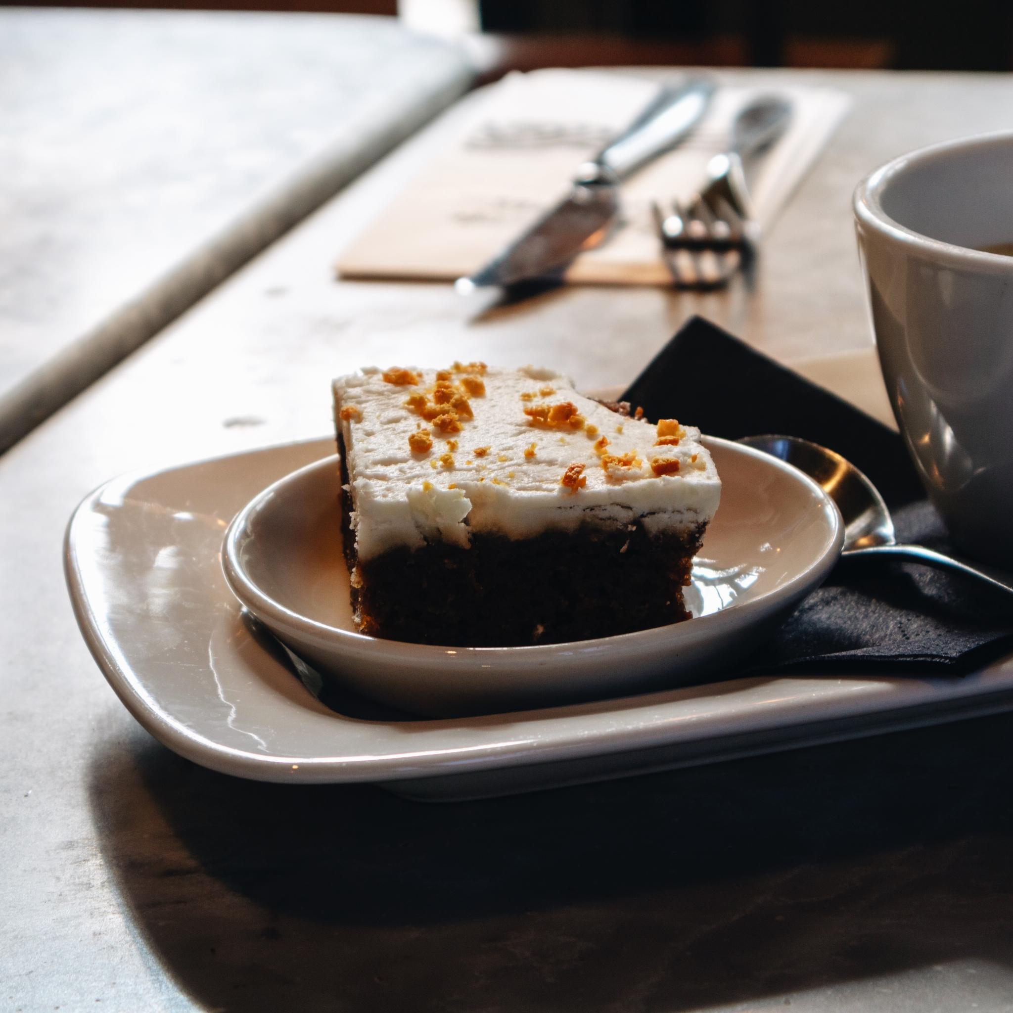 a slice of vegan carrot cake at pizza express