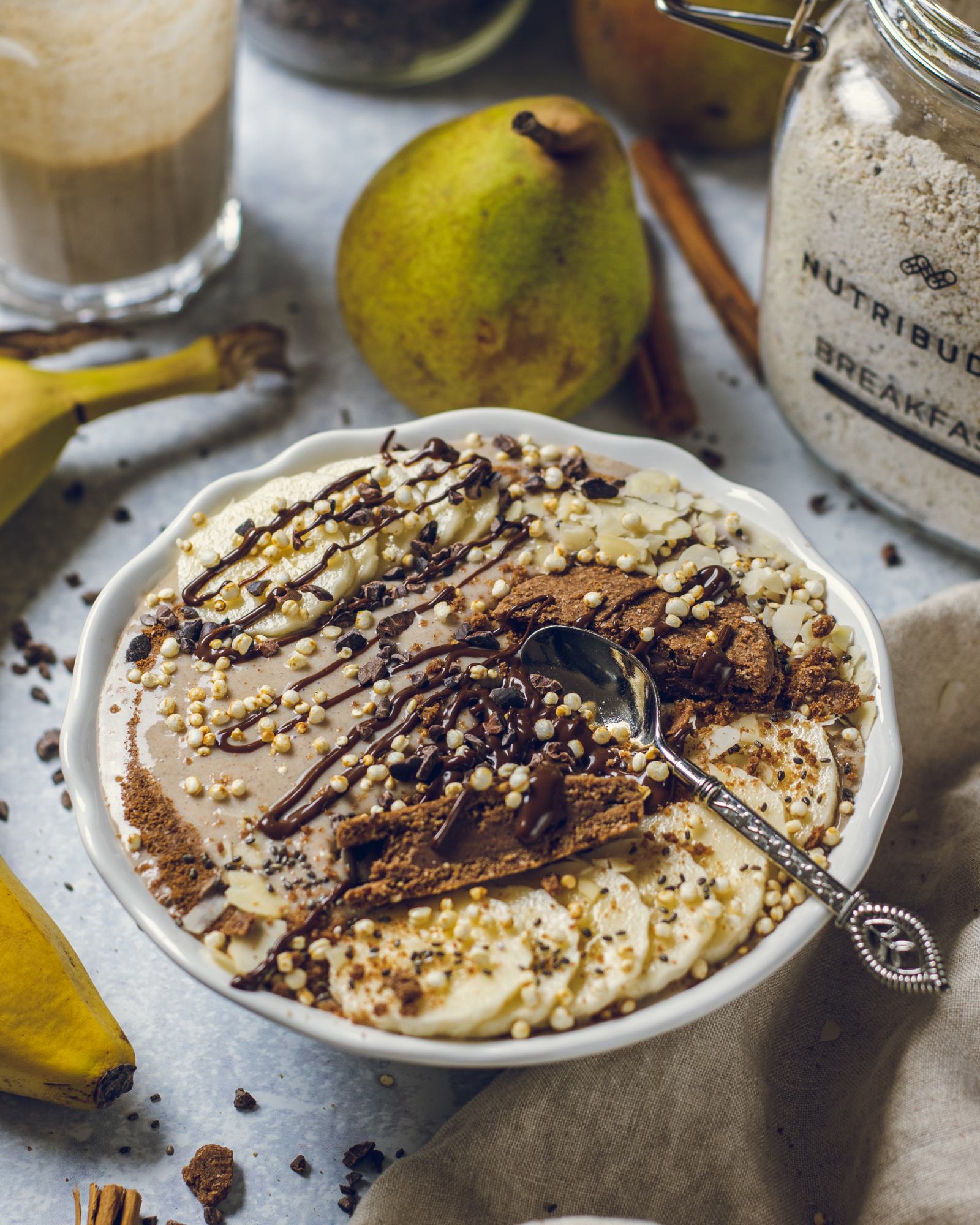 A bowl full of Cinnamon Pear Breakfast Smoothie