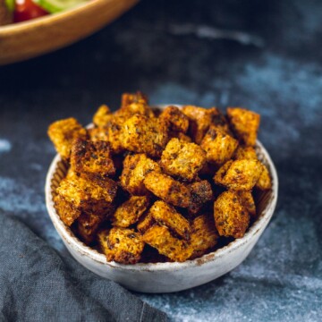 Garlic and Herb Croutons in a bowl