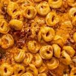 Creamy Sun-Dried Tomato Pasta - Vegan Tortellini close up