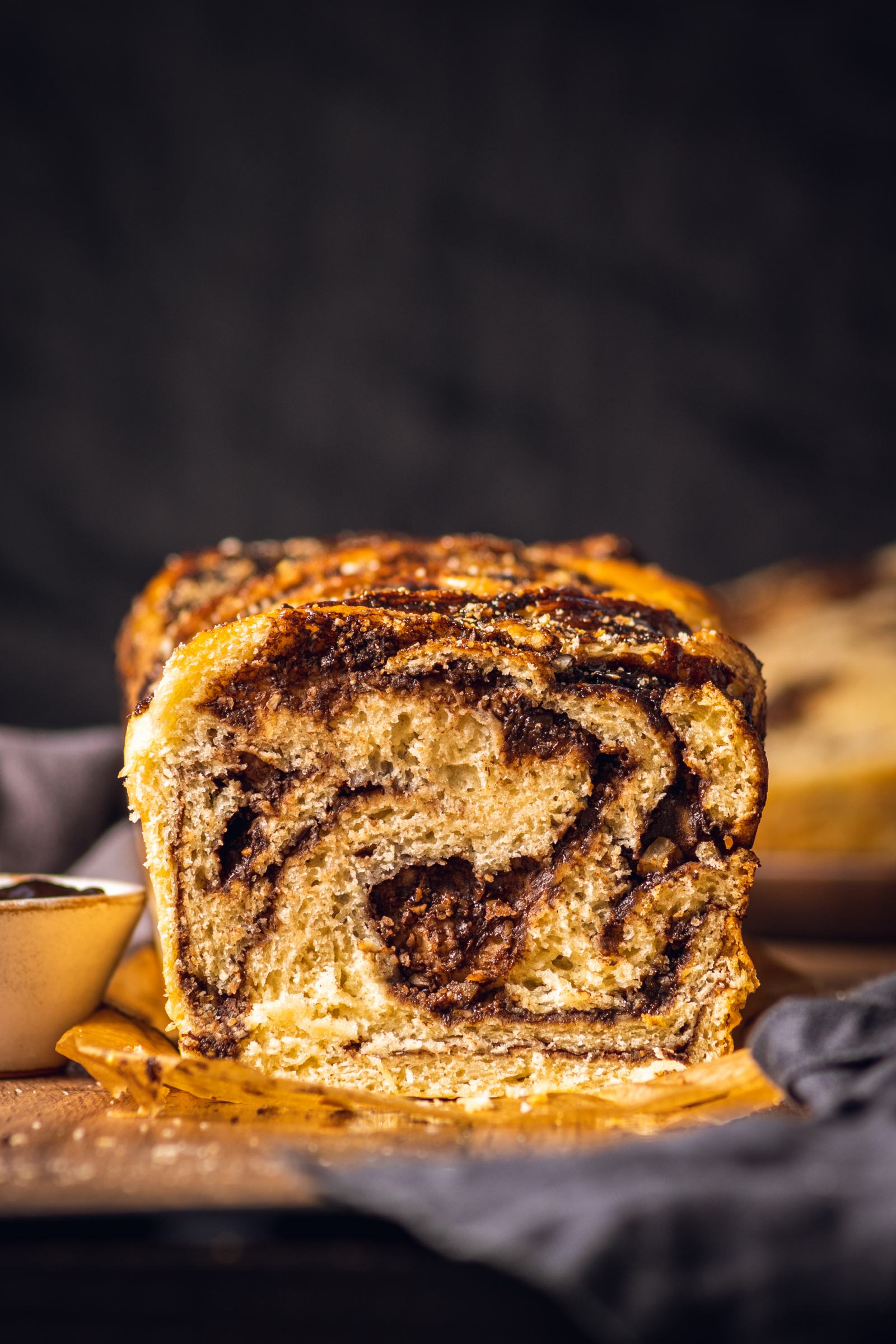 The texture inside the vegan chocolate and hazelnut babka