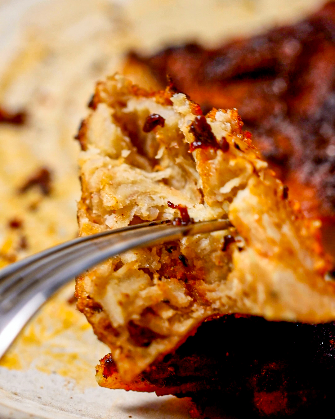 the texture of the vegan BBQ chicken close up