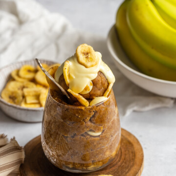 a jar filled with vegan cookie dough - banoffee flavour