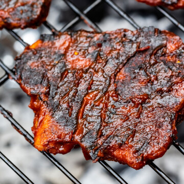 grilled bbq seitan on a grill