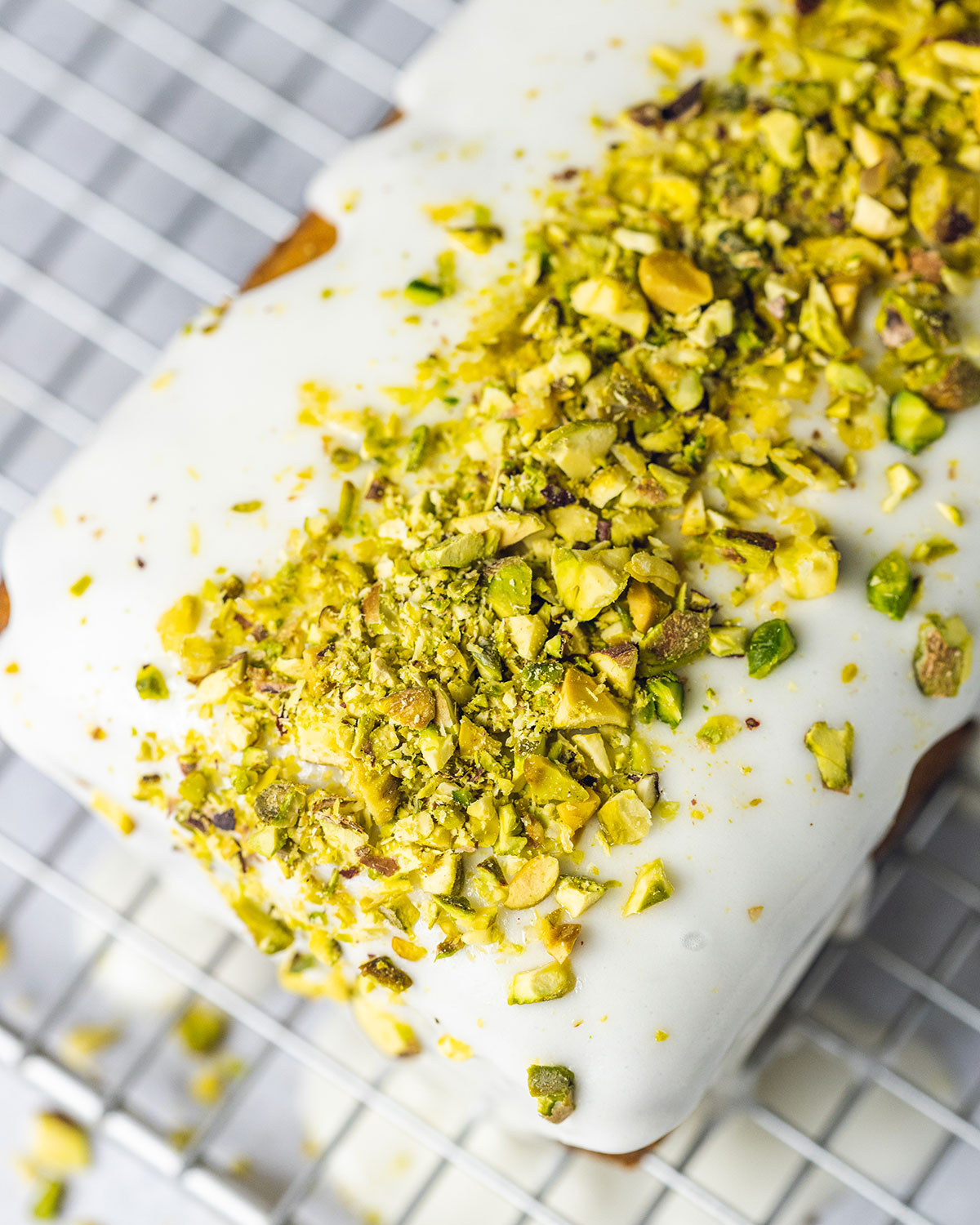 Pistachio nuts on a loaf cake