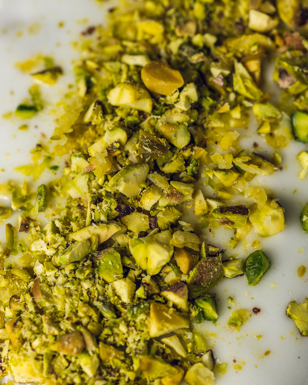 Close-up of crushed pistachios