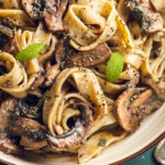 close up of the mushroom pasta in a bowl