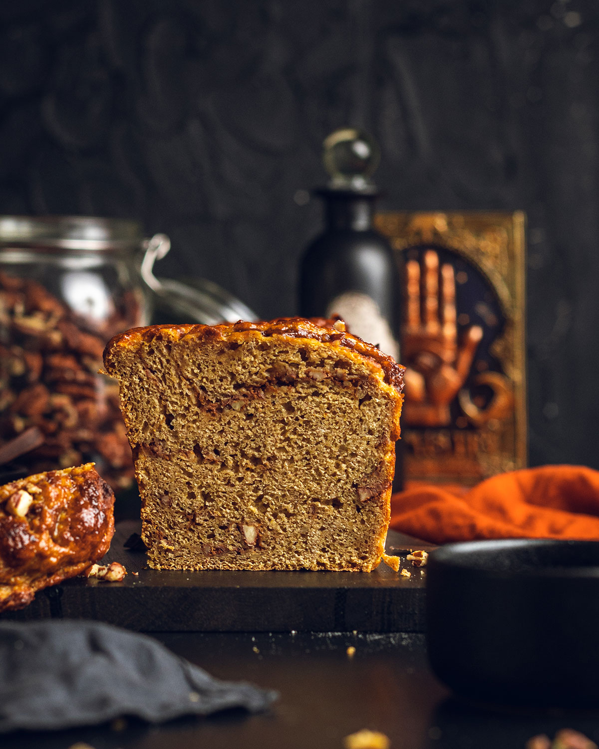 sliced pumpkin babka with the soft and fluffy texture visible