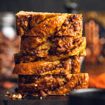 stacked slices of pumpkin spice babka