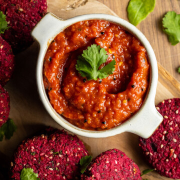 a small bowl filled with homemade harissa paste