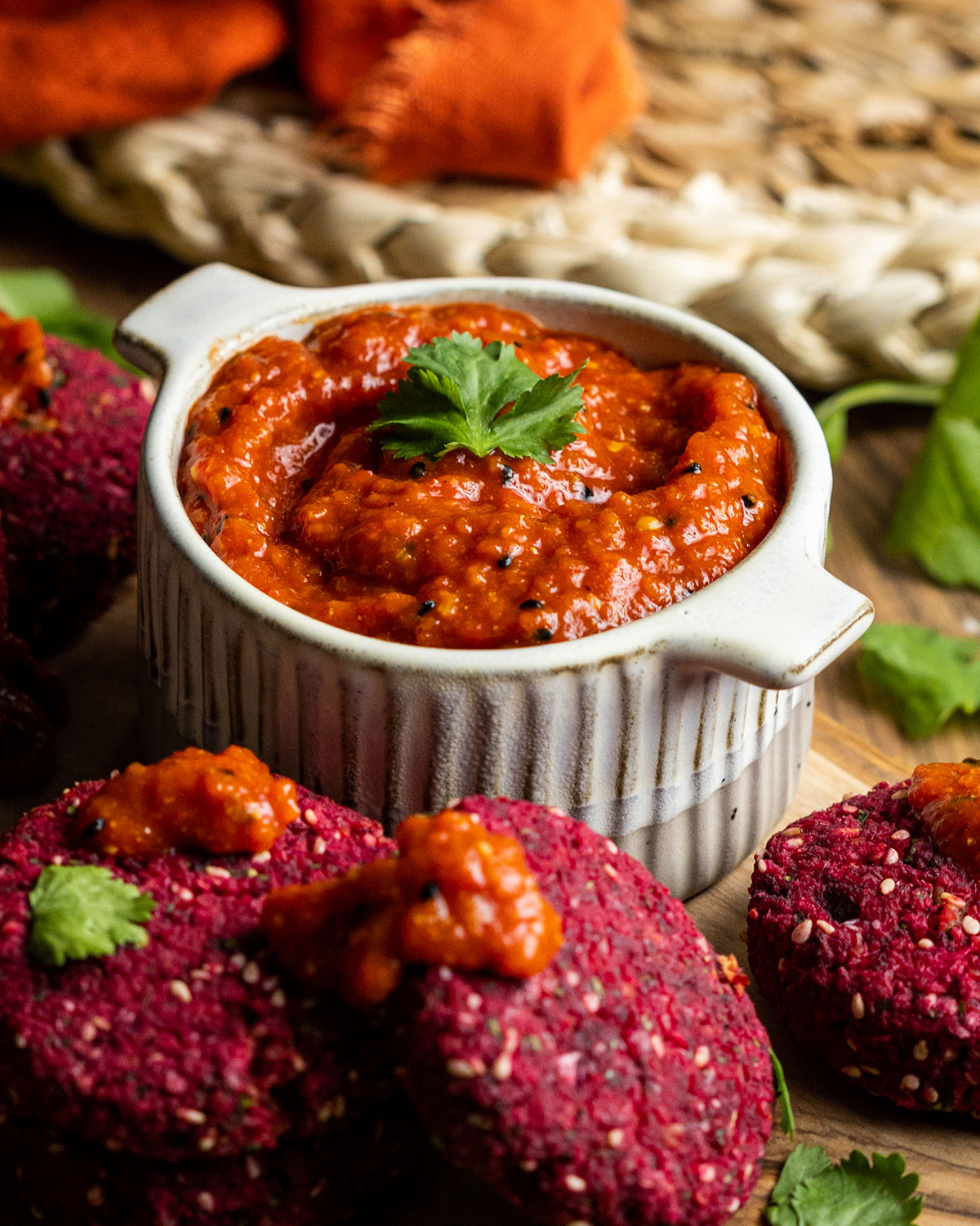 a bowl filled to the brim with harissa paste