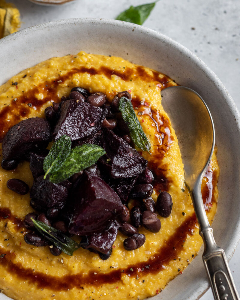 Creamy Pumpkin Polenta with Roasted Beetroot Romy London