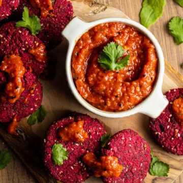 vegan harissa paste in a ramekin
