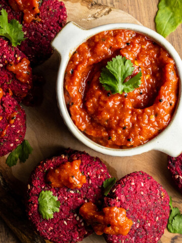 vegan harissa paste in a ramekin