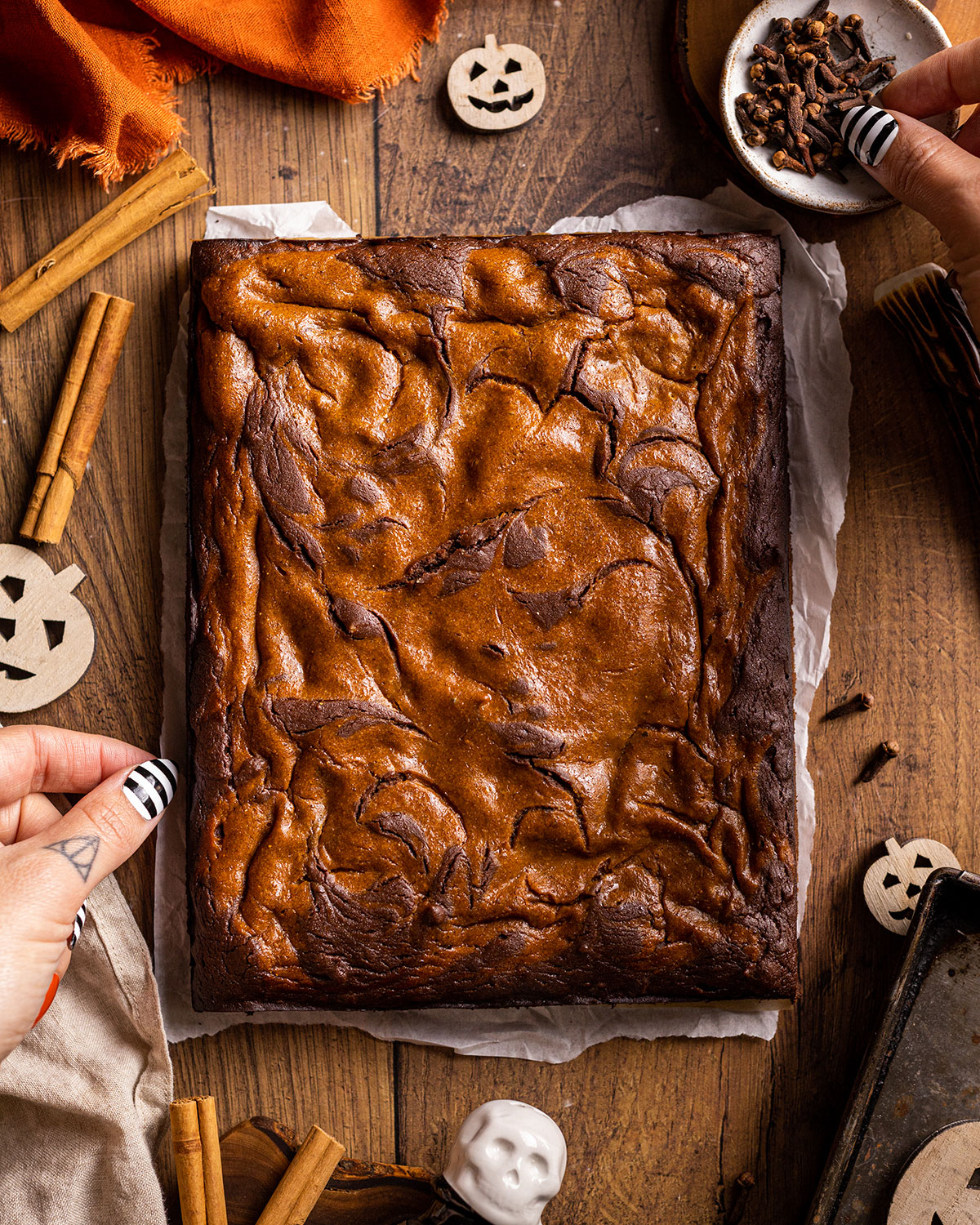 full uncut sheet of the pumpkin brownies