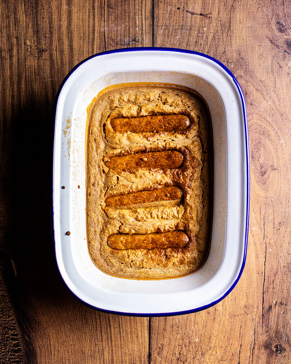 vegan toad in the hole straight from the oven