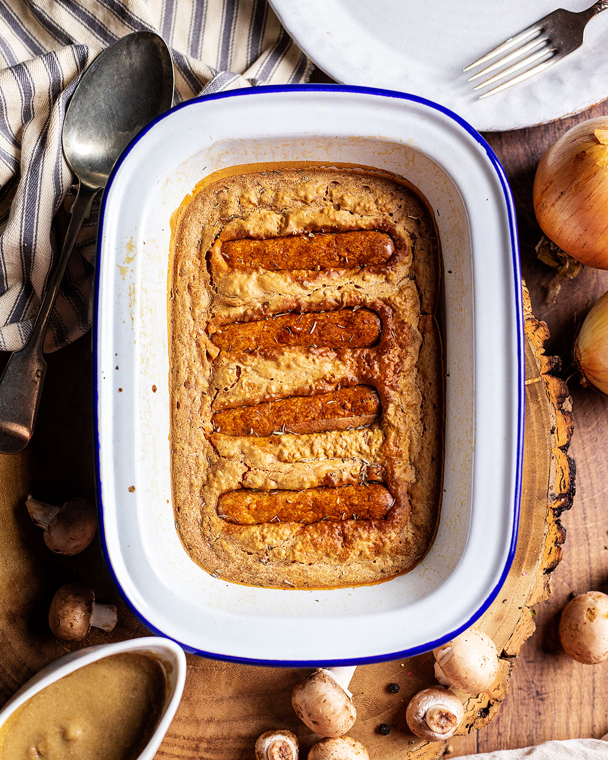 vegan toad in the hole in an oven dish