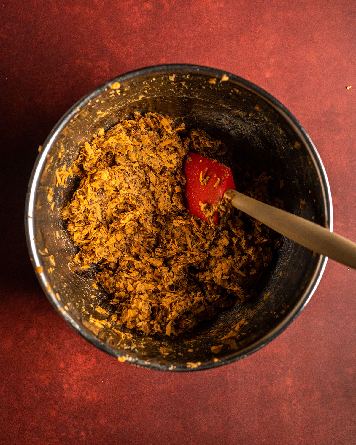 the dough for the crackers combined with a spatula