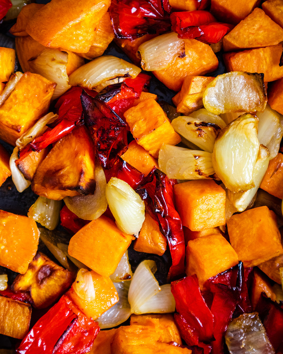 roasted vegetables close up 