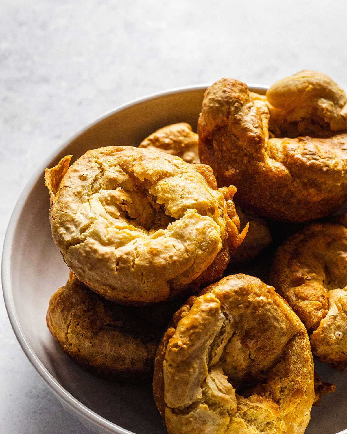 A bowl full of vegan Yorkshire puddings