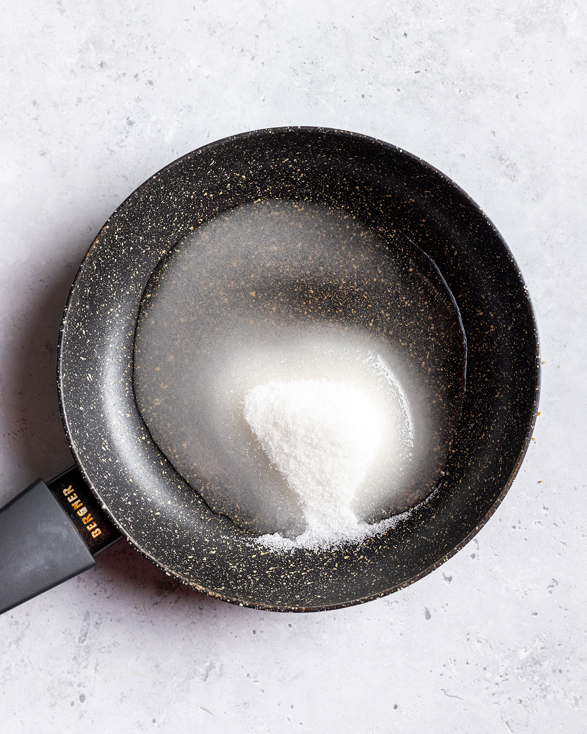 sugar and water in a skillet