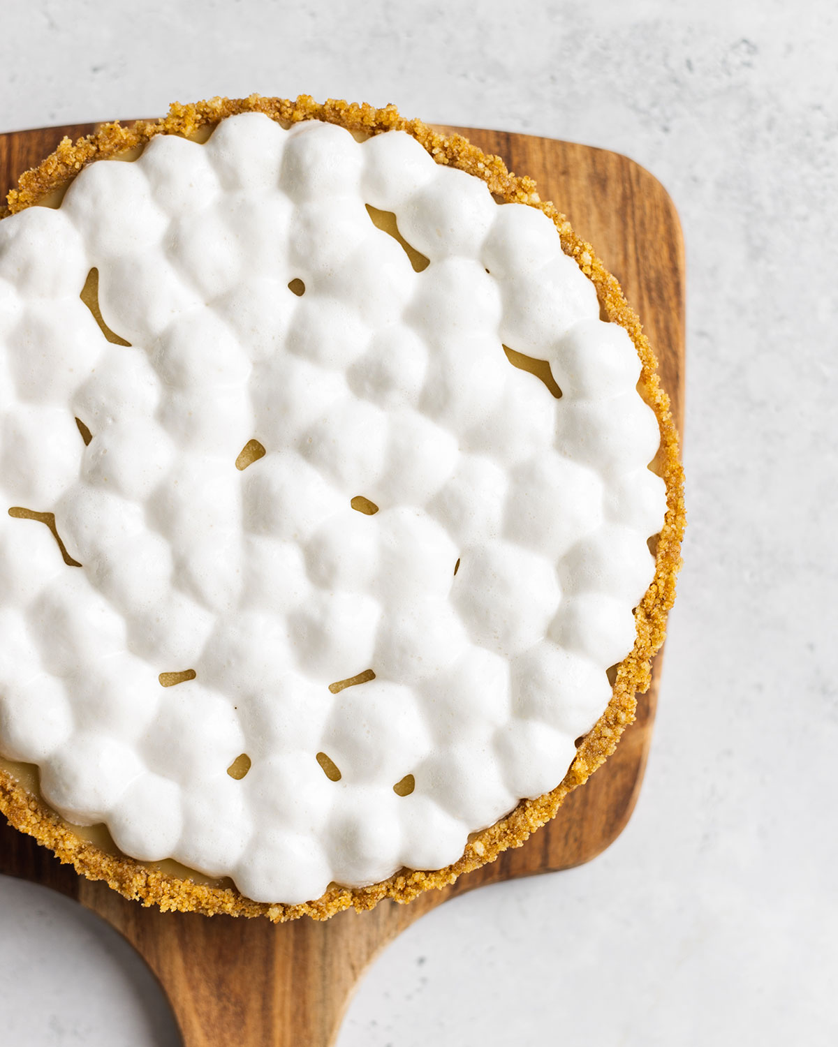 close up of the vegan meringue on a pie