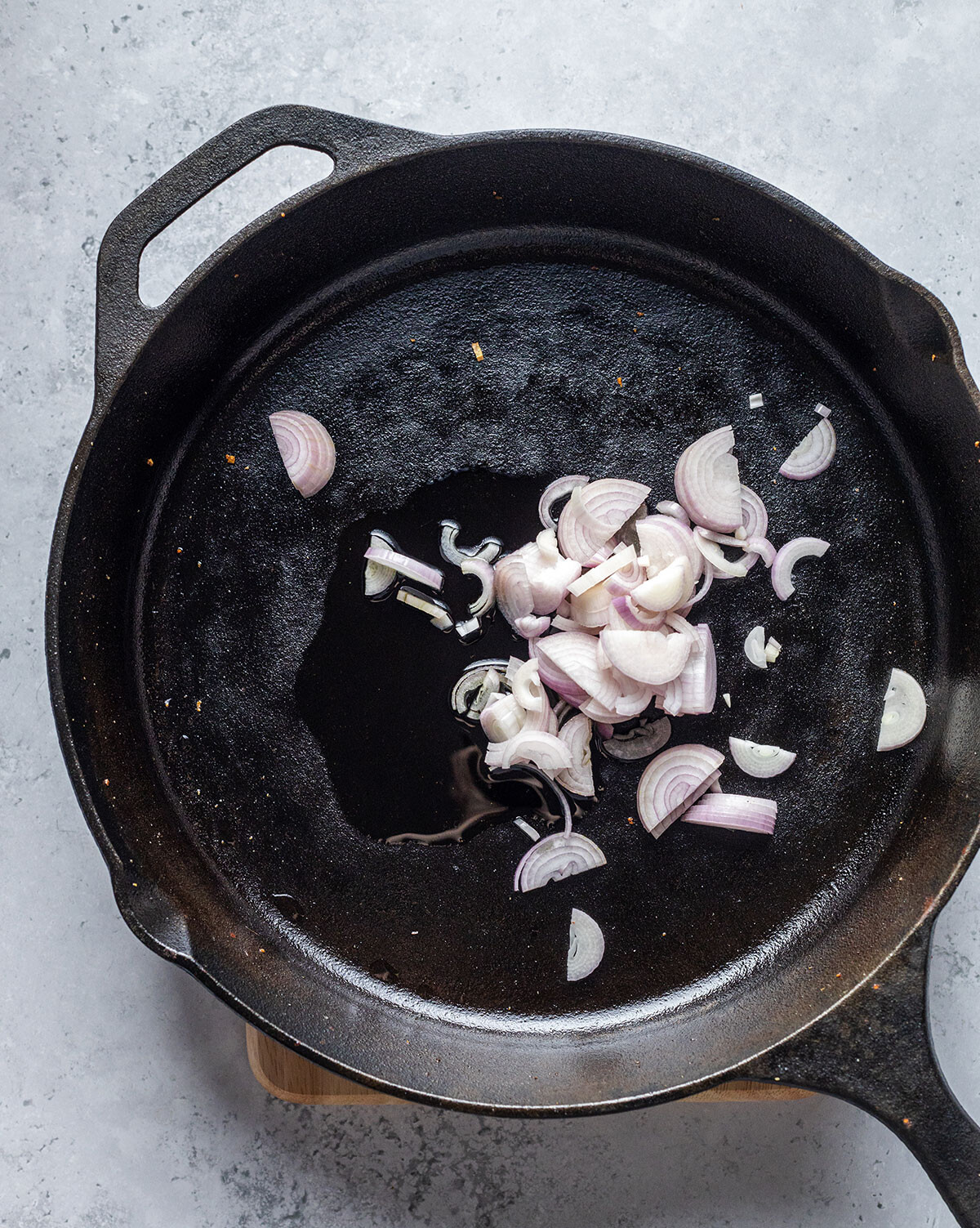 oil and onions in a skillet