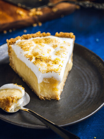 a slice of vegan lemon meringue pie