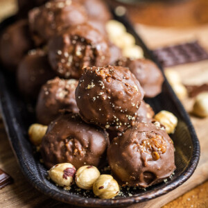 Vegan Ferrero Rocher on a small platter