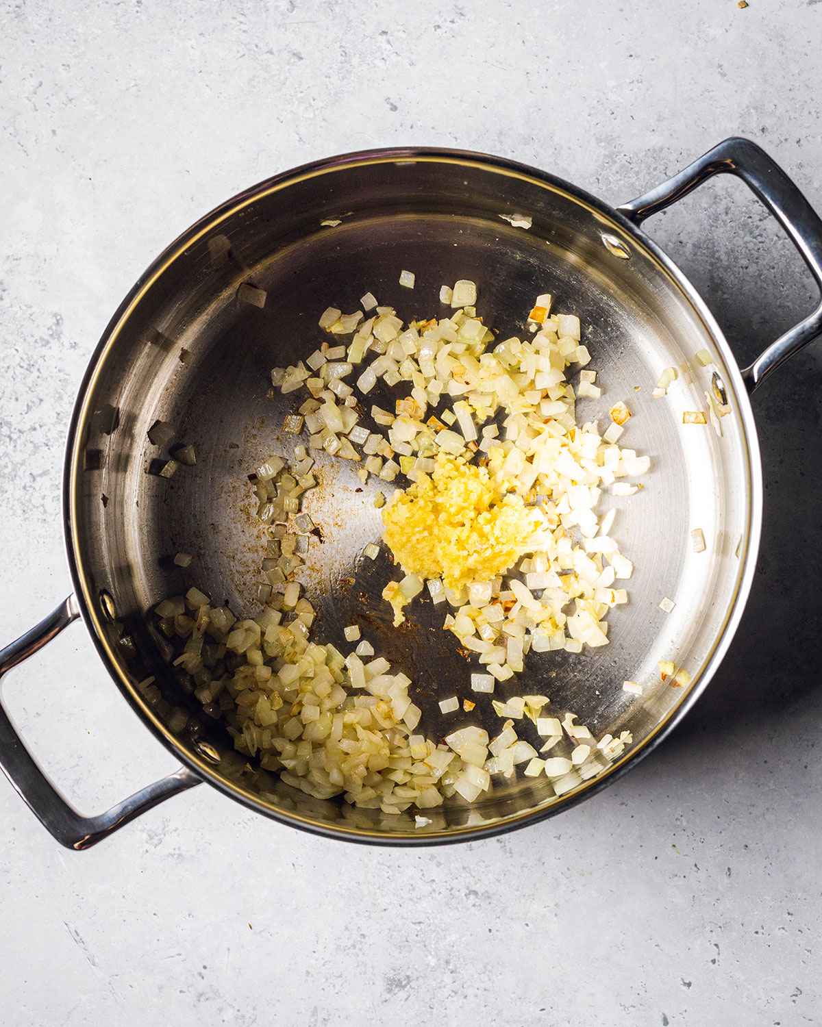 sautéed onions, garlic and ginger in a saucepan