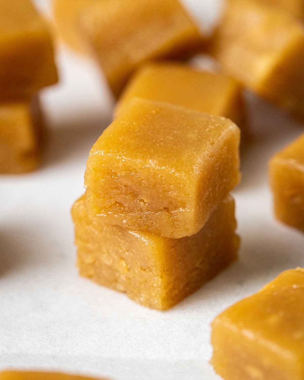 bite-size peanut butter fudge on a white board