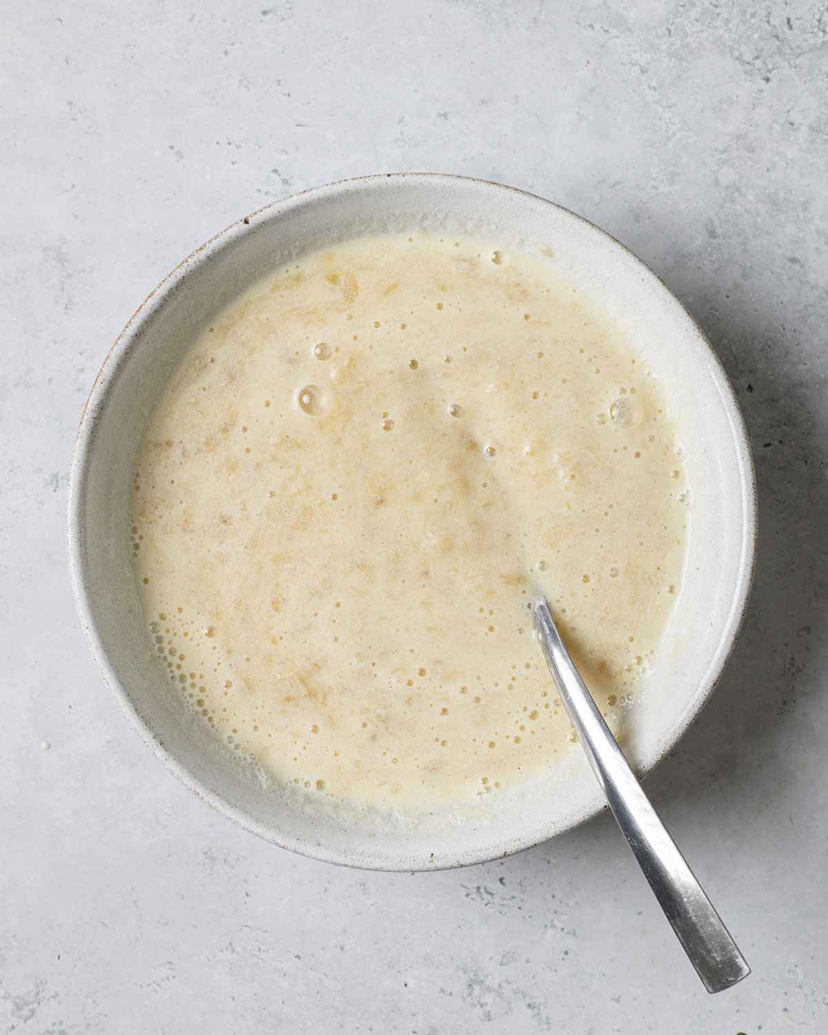 mashed banana whisked into the vegan buttermilk