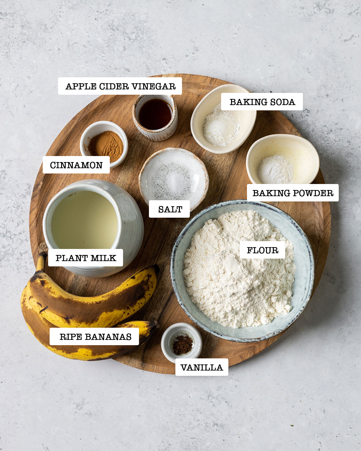 ingredients for vegan banana pancakes