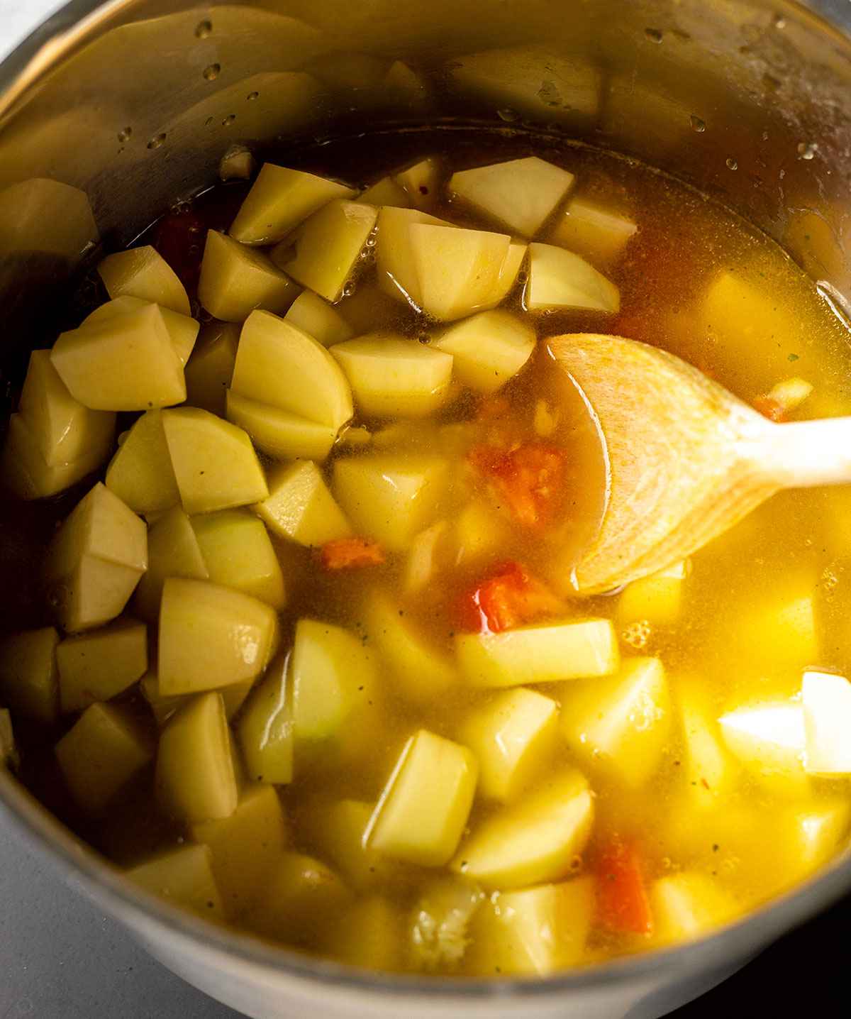 vegetable stock added to the soup