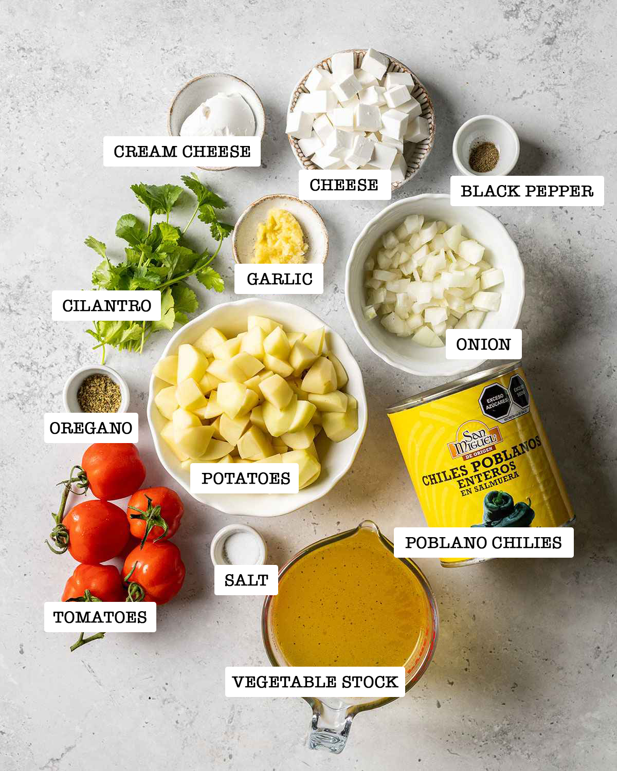 Ingredients for caldo de queso