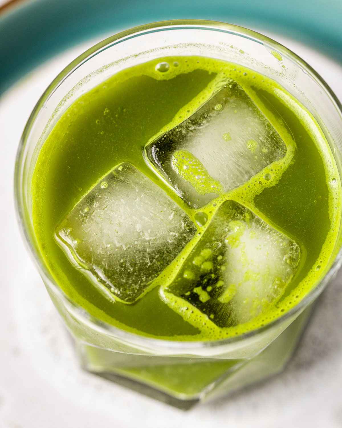 close up of a homemade Starbucks Matcha drink on ice