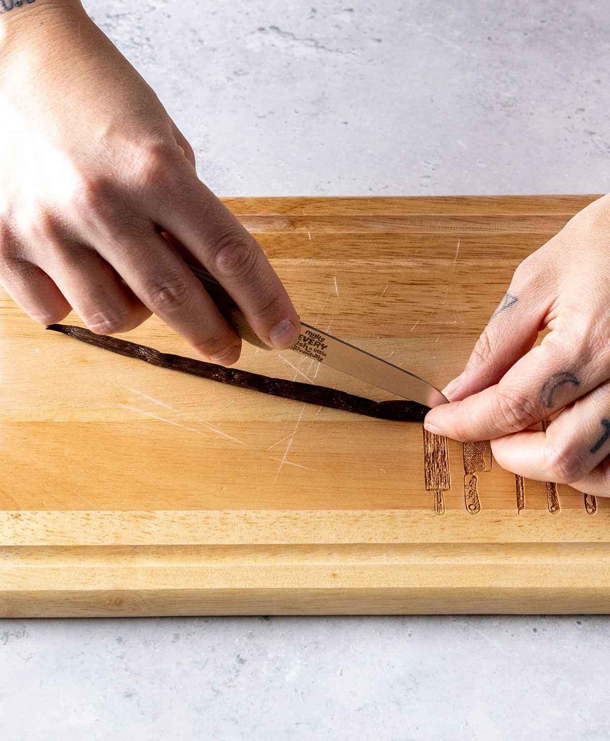 cutting a vanilla bean