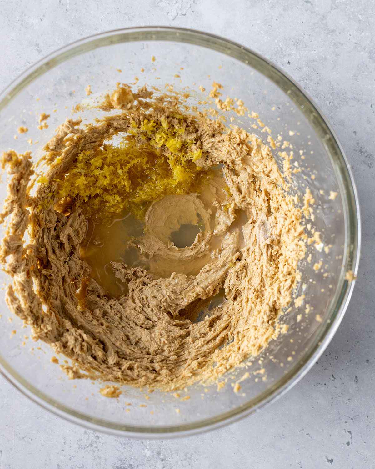 vegan butter and brown sugar creamed in a mixing bowl
