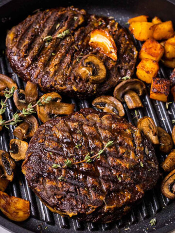 vegan steak in a skillet