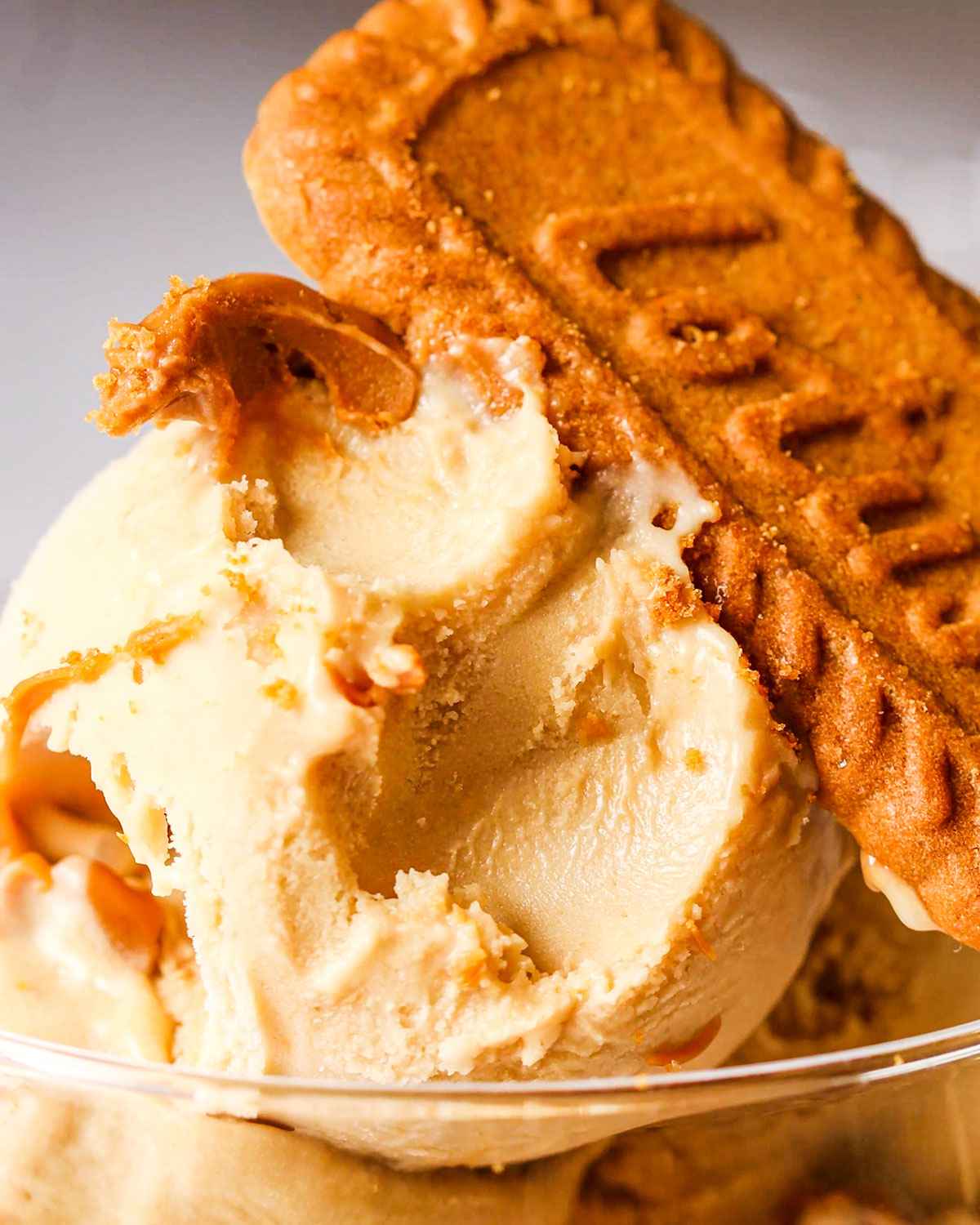 Homemade biscoff ice cream up close