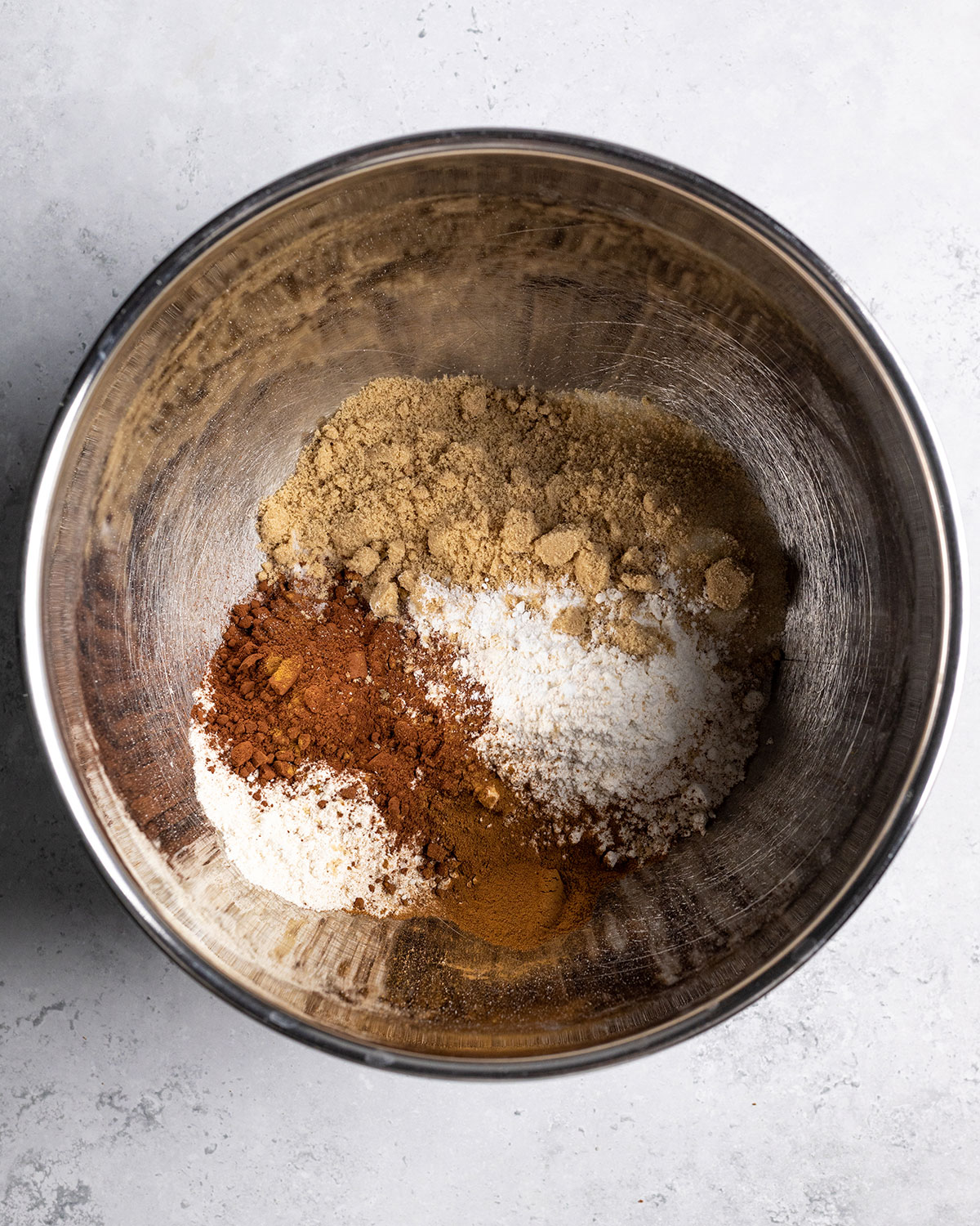 dry ingredients in a stainless steel bowl