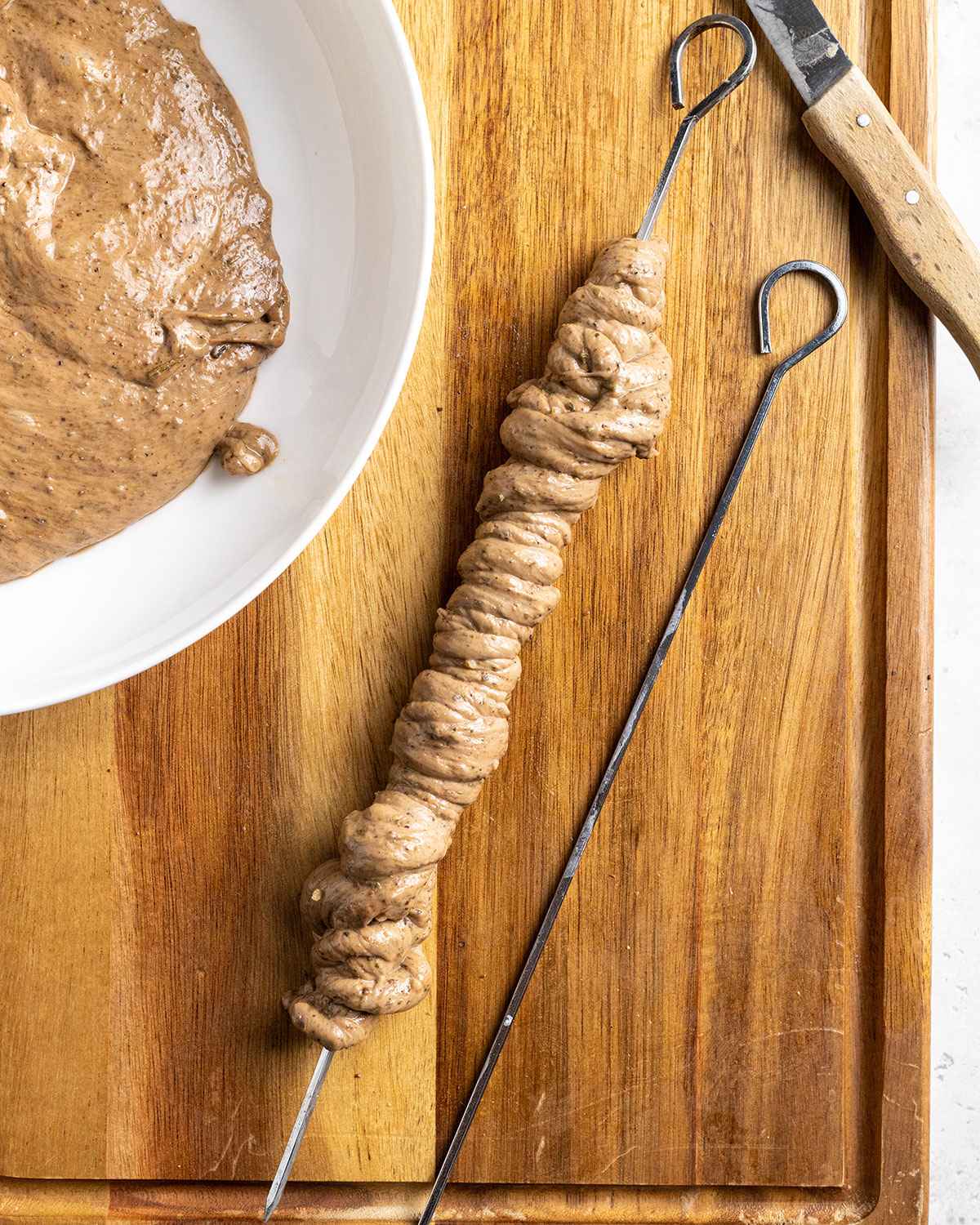 vegan seitan kabob skewer before grilling