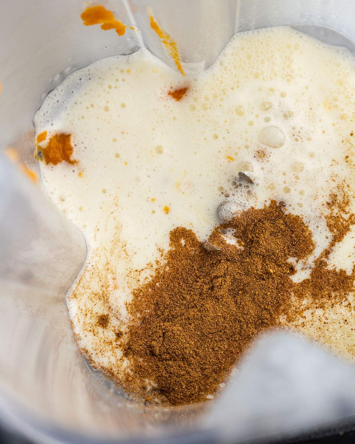 ingredients for pumpkin cold foam in a blender