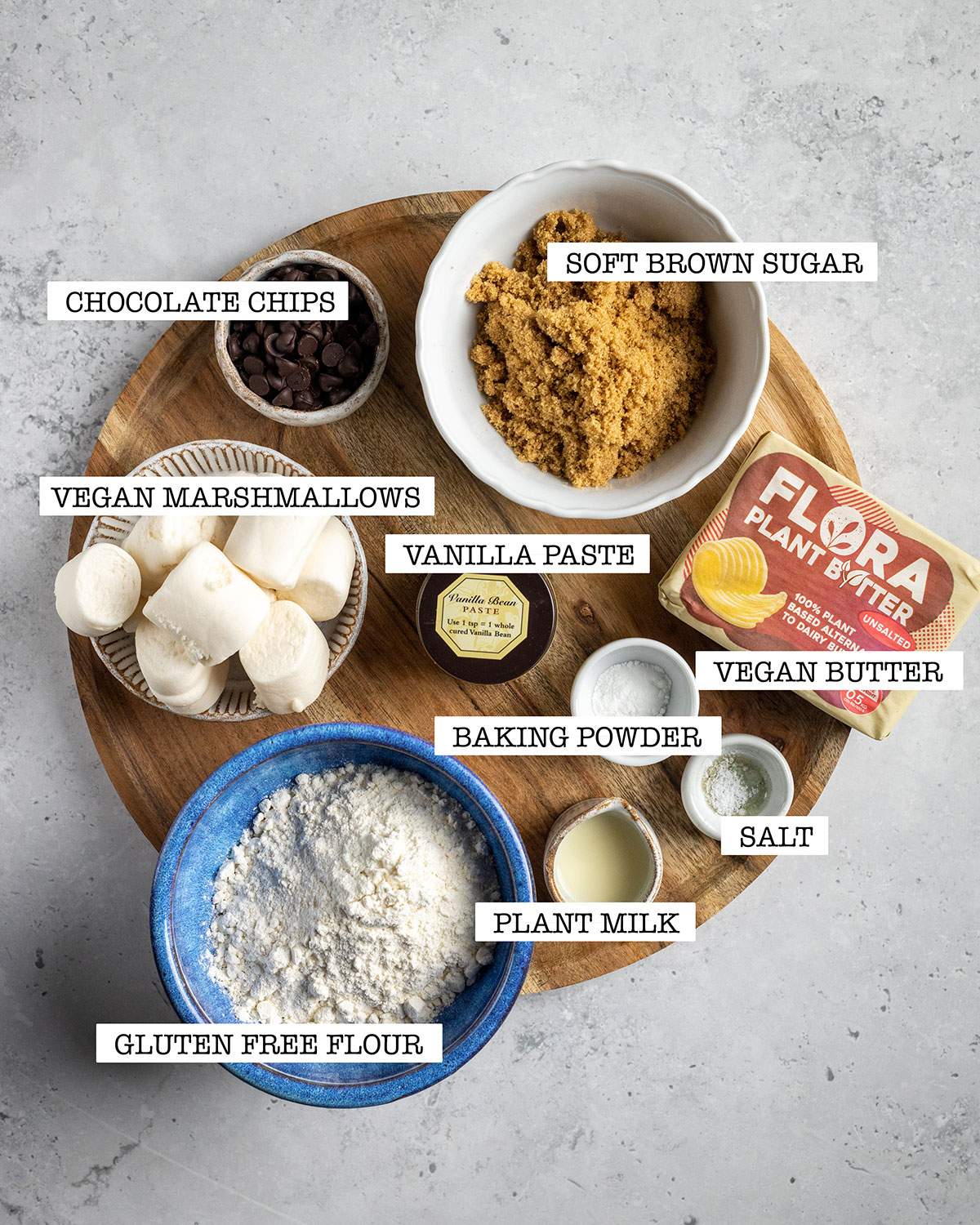 ingredients for vegan smores cookies on a white table