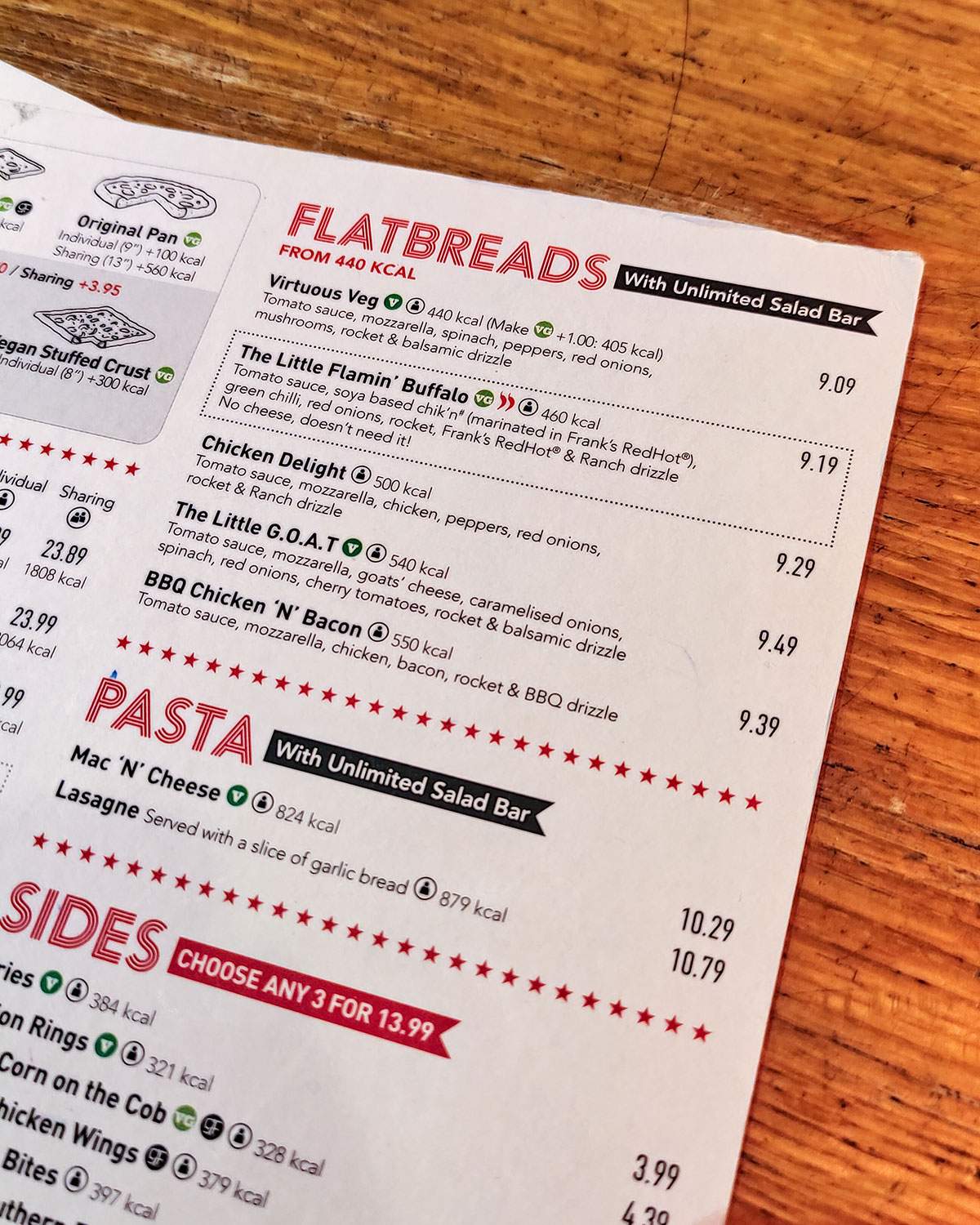 flatbreads section of the pizza hut menu