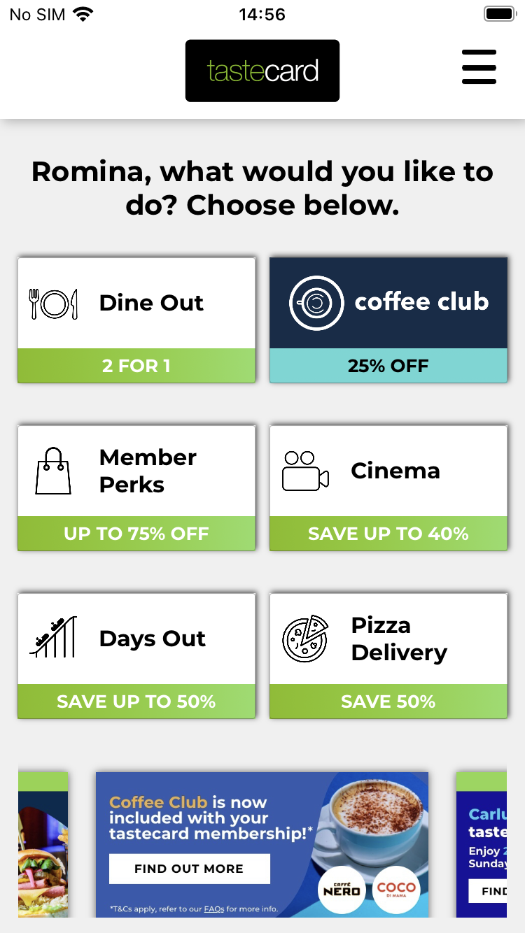 offers on the tastecard app