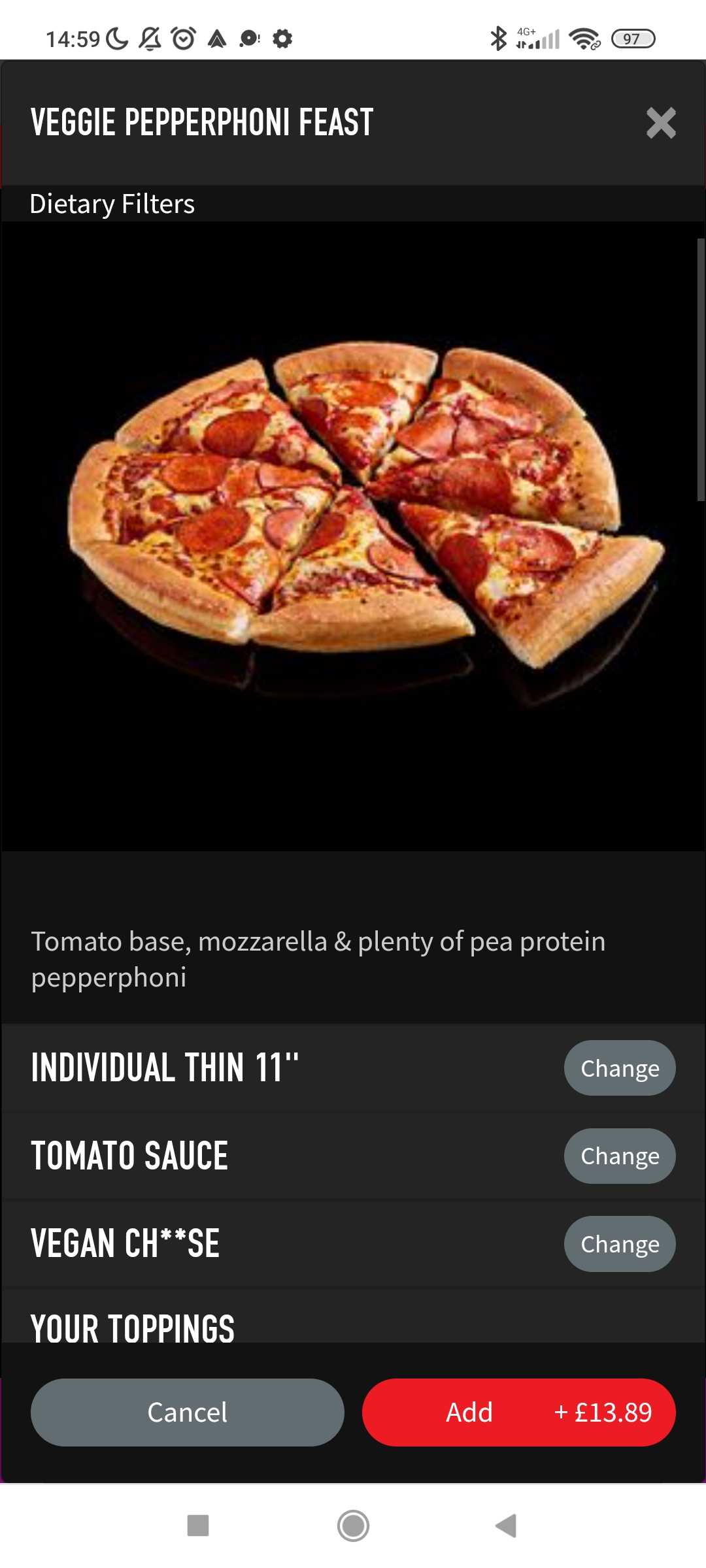 ordering pizza hut pizza through the app