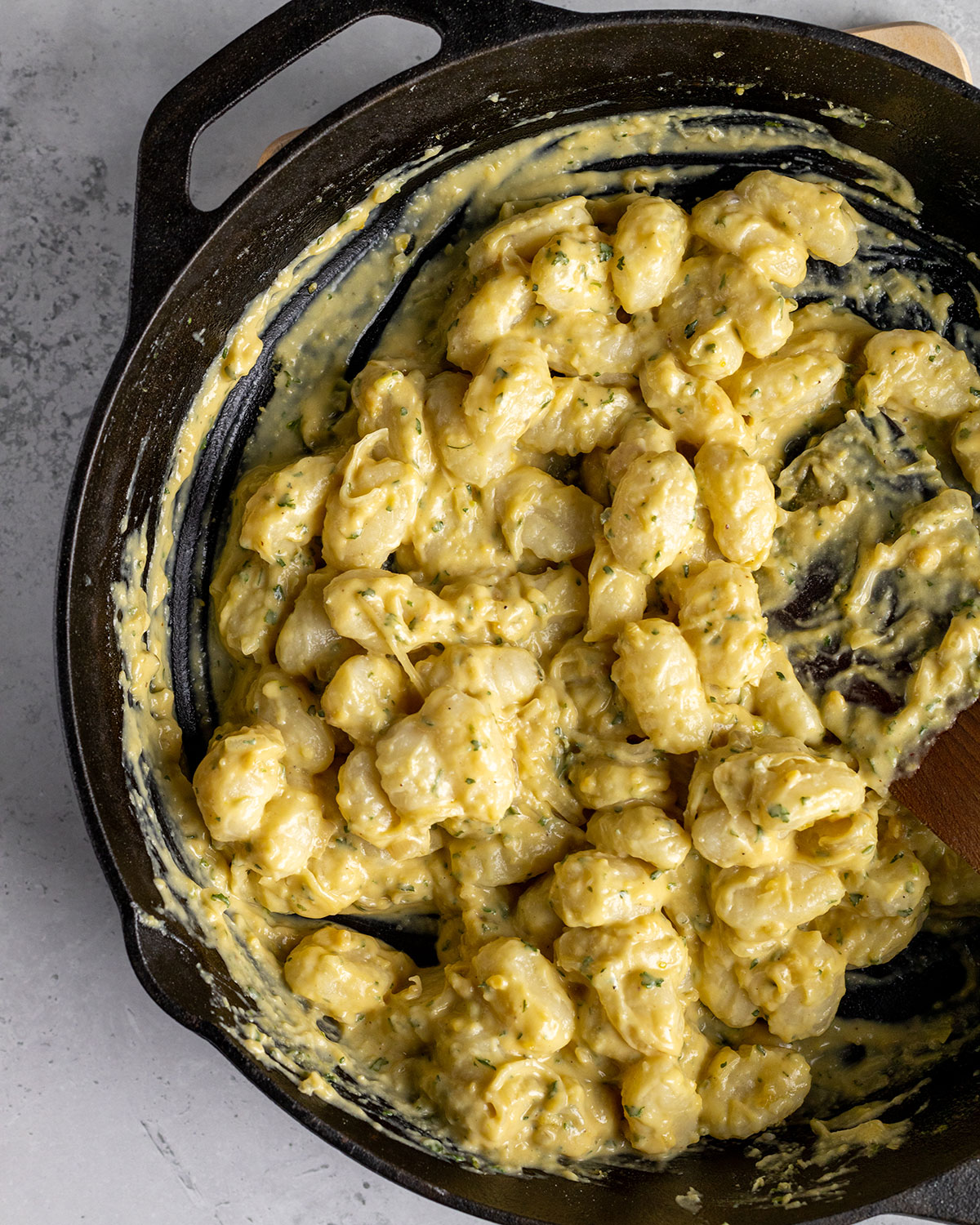 Carbonara Gnocchi in a skillet