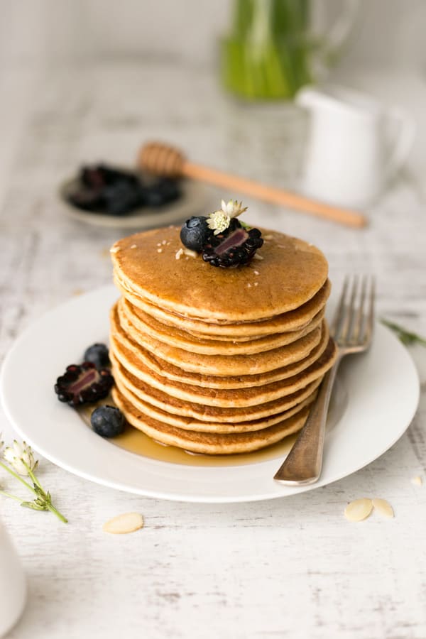 A stack of vegan tofu pancakes